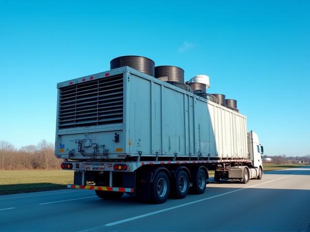 Large scale data center HVAC and cooling unit on a flatbed trailer