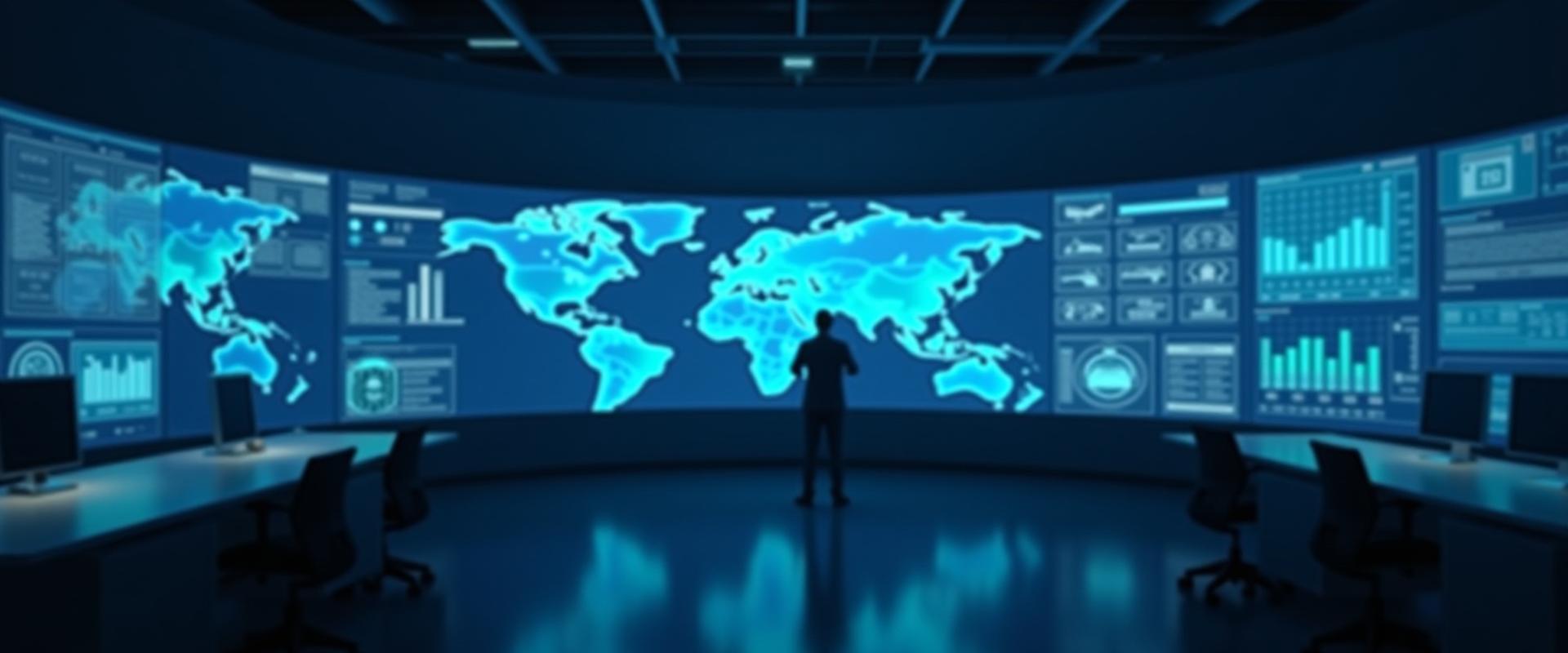 Logistics dispatcher monitoring real-time global freight data and carrier maps