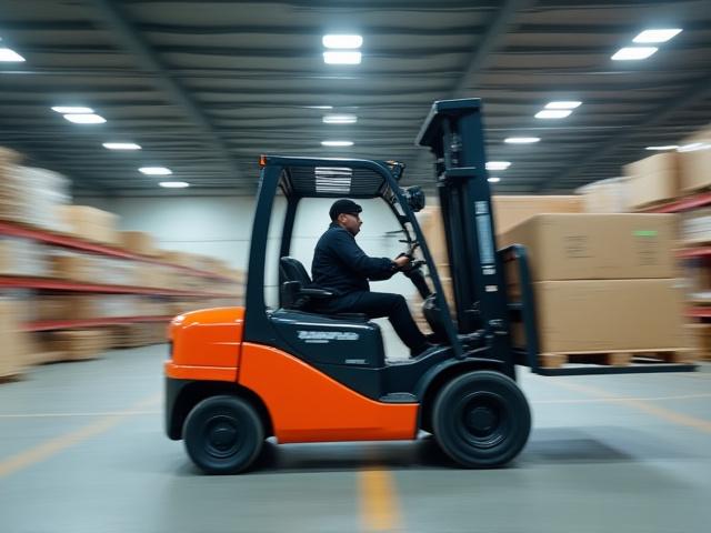 Professional forklift operator moving pallets in Rockaway Park warehouse